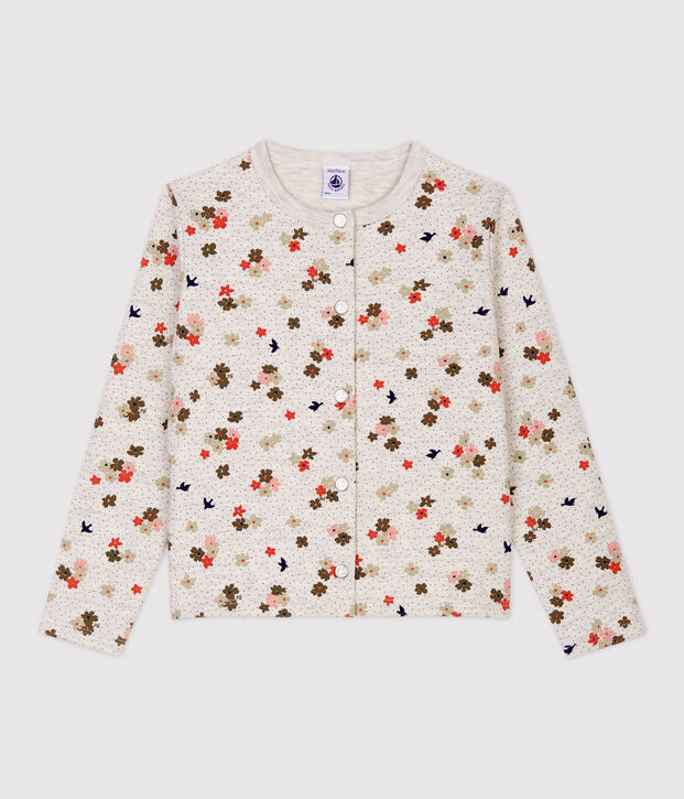 Cardigan bambina in cotone beige/multicolore